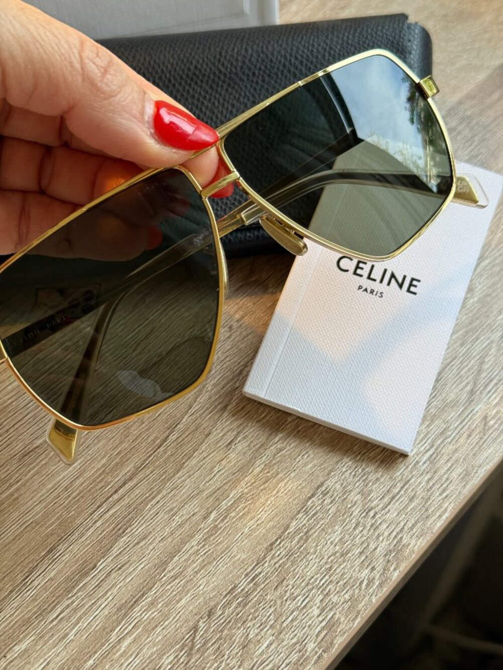 Celine Gold Green Aviator Unisex Sunglasses - Picture 4 of 8